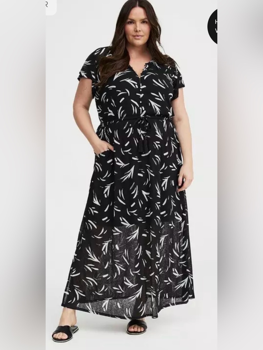 torrid Black Maxi Dress with White Leaf Motif